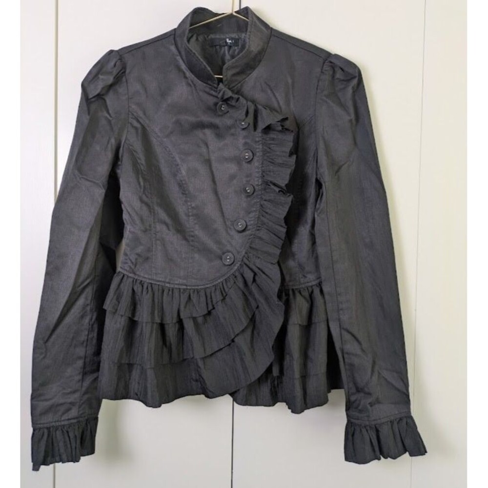 Anthropologie Ryu Ruffle Women's Small Black Button Jacket with ruffle Details